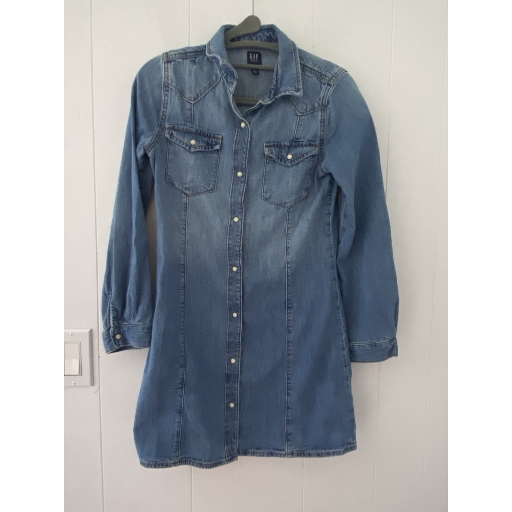 Gap‎ Girls Size XL Blue Denim Dress Pearl Snaps